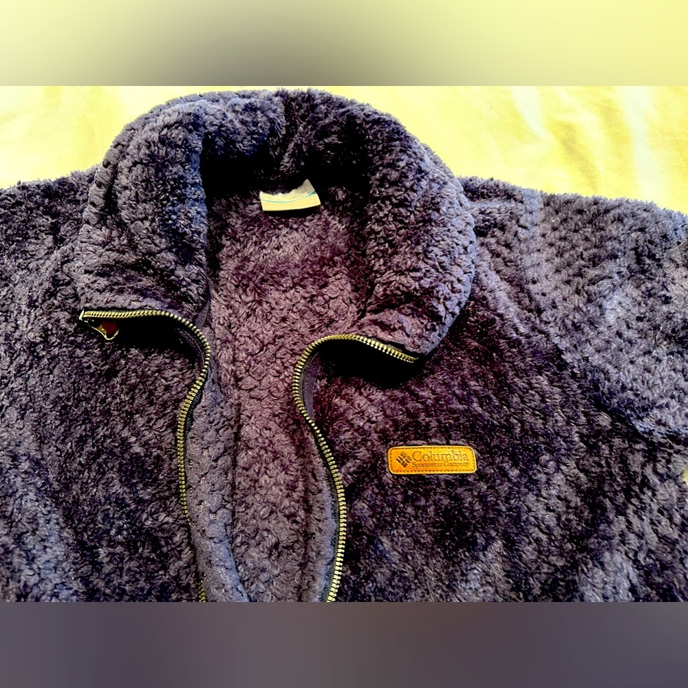 Columbia Womens Fire Side II Sherpa Jacket Fleece Navy Blue Size Medium EUC
